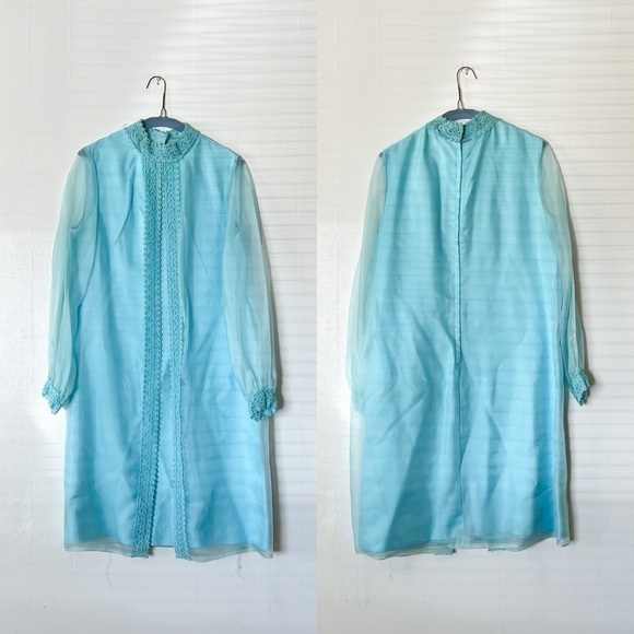 VINTAGE 1970s Shift Dress With Balloon Sleeves and Vest - Picture 1 of 12